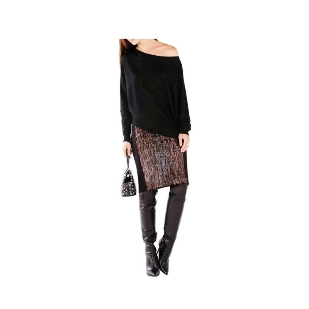 BCBG Maxazria INES Pencil Skirt Sz 2XS Cheetah Coated Faux Fur Office Siren